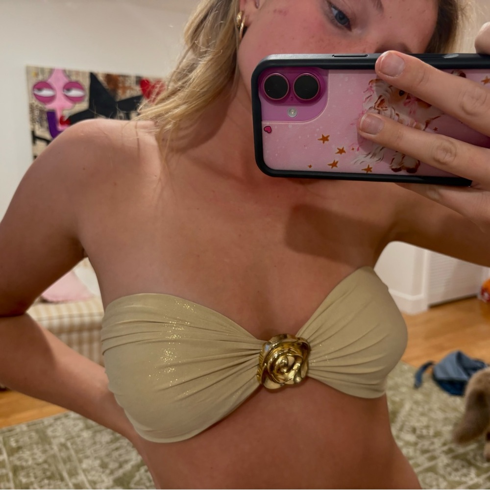 Y2K Luli Fama Shimmery Champagne Bandeau Bikini Top